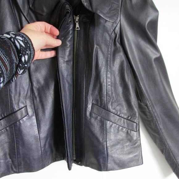 Classiques Entier Dark Dark Purple Soft Leather Crop Jacket Moto Side Zip Size M - Picture 4 of 12